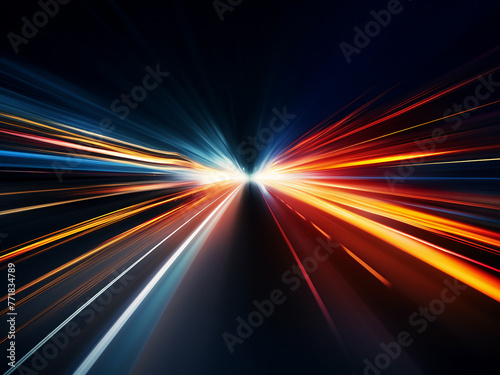 Speed-driven motion: light and stripes streak across the dark.