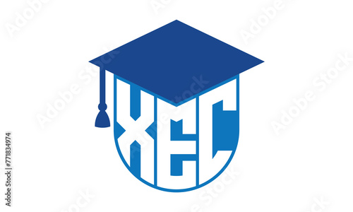 XEC initial letter academic logo design vector template. school college logo, university logo, graduation cap logo, institute logo, educational logo, library logo, teaching logo, book shop, varsity photo