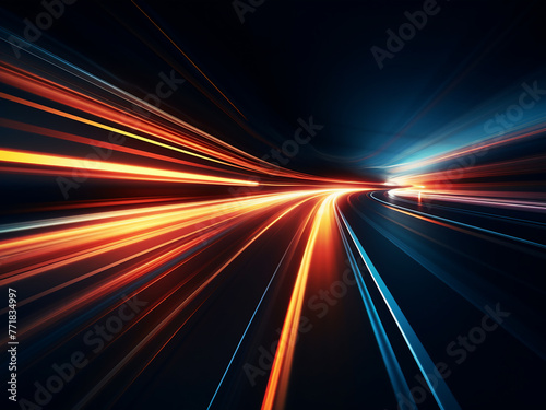 Motion blurs as acceleration speeds light and stripes.