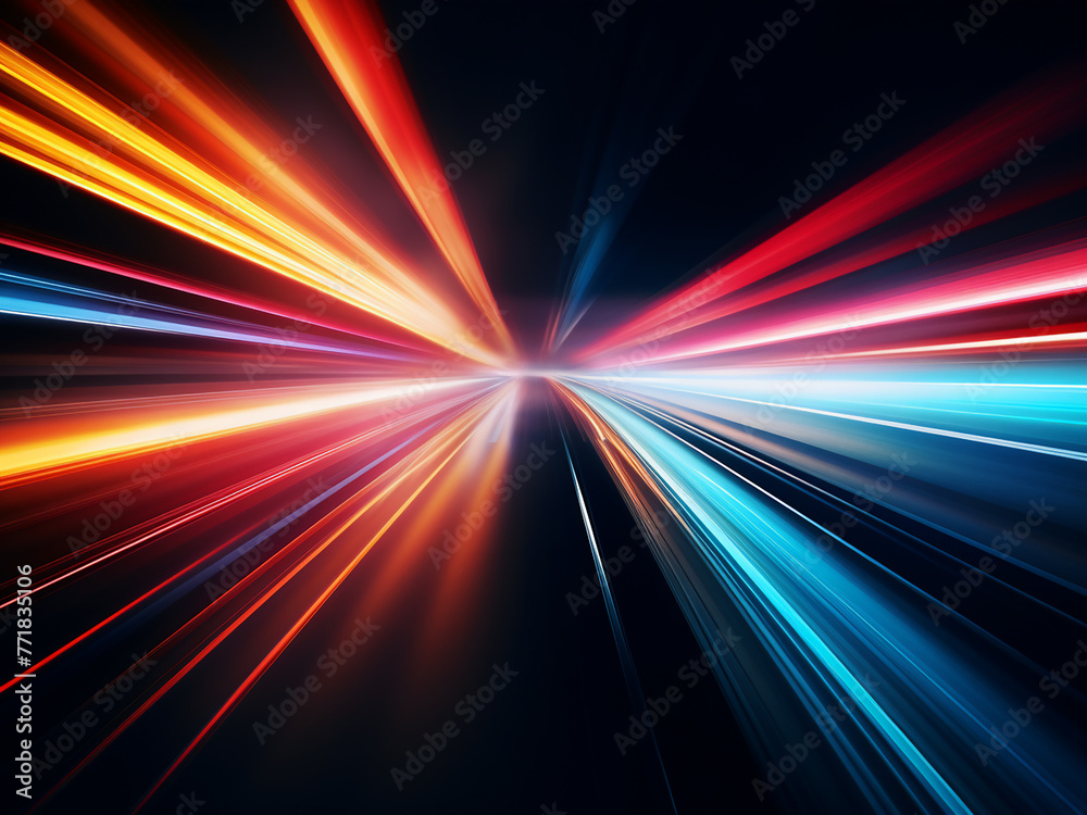 Motion blurs as light and stripes speed across the dark. Motion blurs as light and stripes speed across the dark.