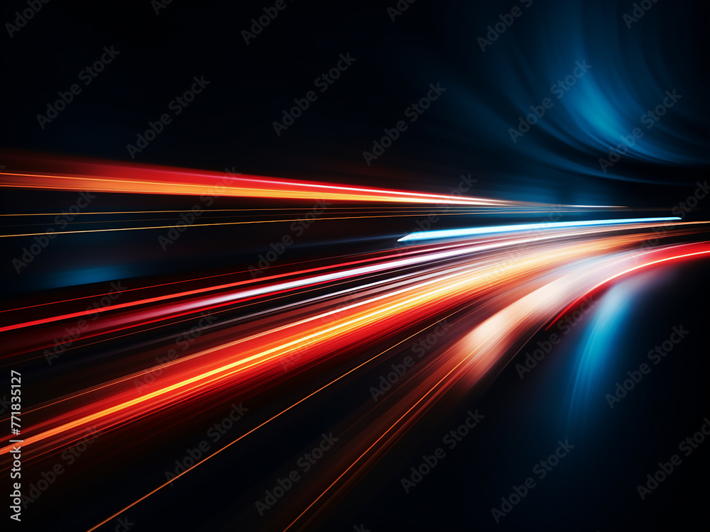 Swift acceleration defines dynamic motion of light and stripes. - obrazy, fototapety, plakaty 
