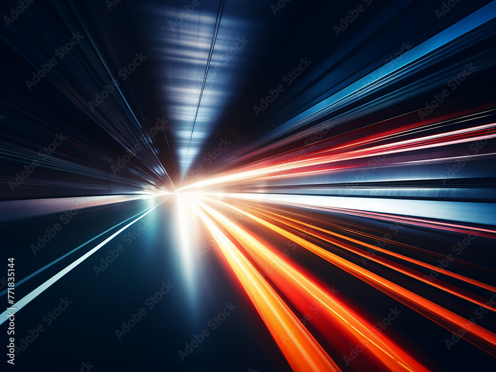 Rapidly moving, light and stripes accelerate across the darkness. Rapidly moving, light and stripes accelerate across the darkness.