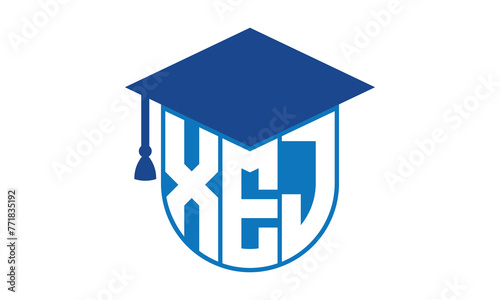 XEJ initial letter academic logo design vector template. school college logo, university logo, graduation cap logo, institute logo, educational logo, library logo, teaching logo, book shop, varsity