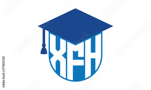 XFH initial letter academic logo design vector template. school college logo, university logo, graduation cap logo, institute logo, educational logo, library logo, teaching logo, book shop, varsity