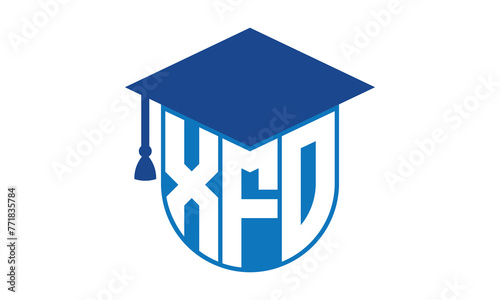 XFO initial letter academic logo design vector template. school college logo, university logo, graduation cap logo, institute logo, educational logo, library logo, teaching logo, book shop, varsity