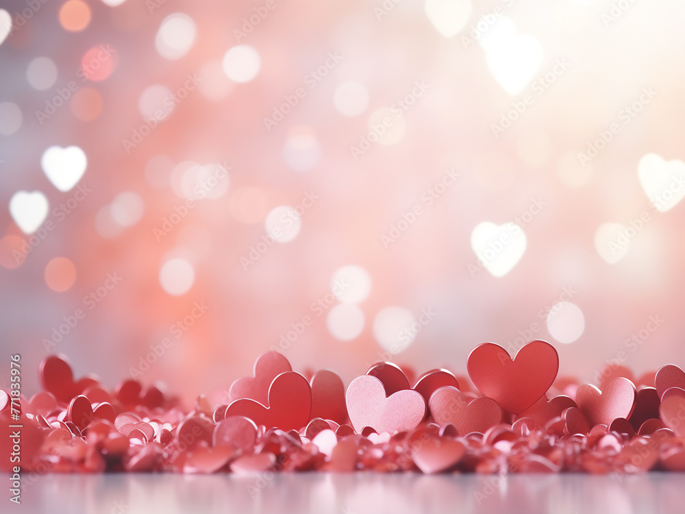Valentine's Day postcard features blurred hearts symbolizing love.