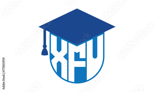 XFU initial letter academic logo design vector template. school college logo, university logo, graduation cap logo, institute logo, educational logo, library logo, teaching logo, book shop, varsity