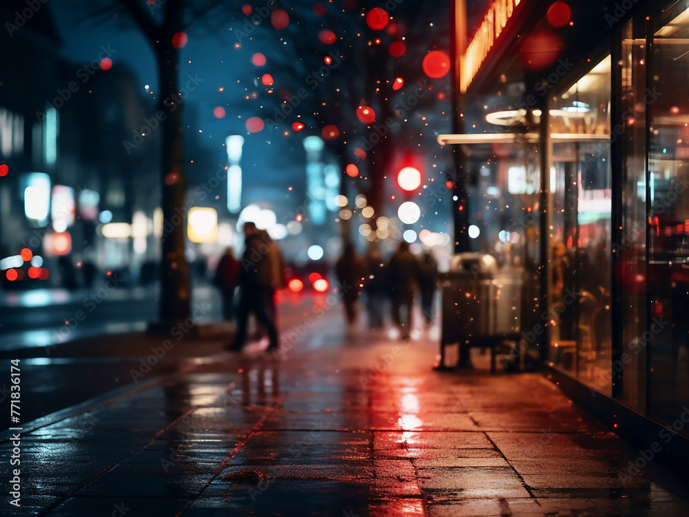 Street lights blur in a nocturnal scene.
