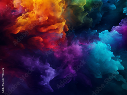 Multi-colored effects blend against a black backdrop, creating an abstract visual.
