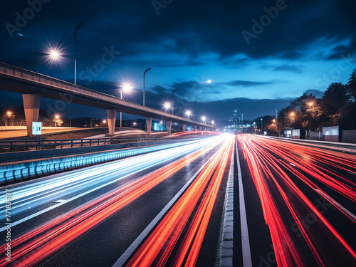 A night highway blurs into an unfocused view of the road.