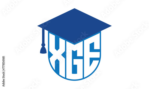 XGE initial letter academic logo design vector template. school college logo, university logo, graduation cap logo, institute logo, educational logo, library logo, teaching logo, book shop, varsity