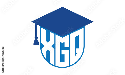 XGQ initial letter academic logo design vector template. school college logo, university logo, graduation cap logo, institute logo, educational logo, library logo, teaching logo, book shop, varsity