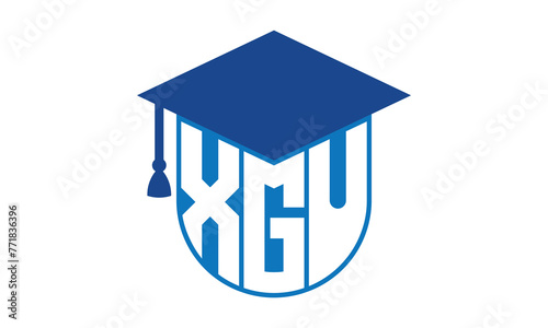 XGU initial letter academic logo design vector template. school college logo, university logo, graduation cap logo, institute logo, educational logo, library logo, teaching logo, book shop, varsity