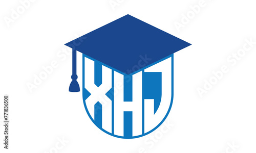 XHJ initial letter academic logo design vector template. school college logo, university logo, graduation cap logo, institute logo, educational logo, library logo, teaching logo, book shop, varsity