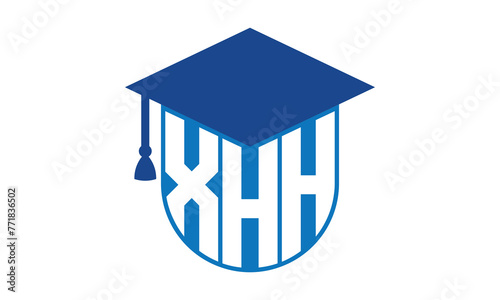 XHH initial letter academic logo design vector template. school college logo, university logo, graduation cap logo, institute logo, educational logo, library logo, teaching logo, book shop, varsity