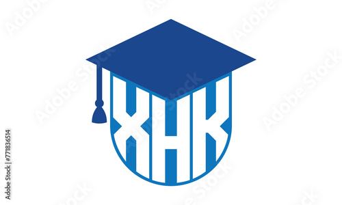 XHK initial letter academic logo design vector template. school college logo, university logo, graduation cap logo, institute logo, educational logo, library logo, teaching logo, book shop, varsity