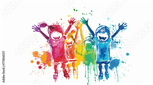 Happy abstract children with copy space