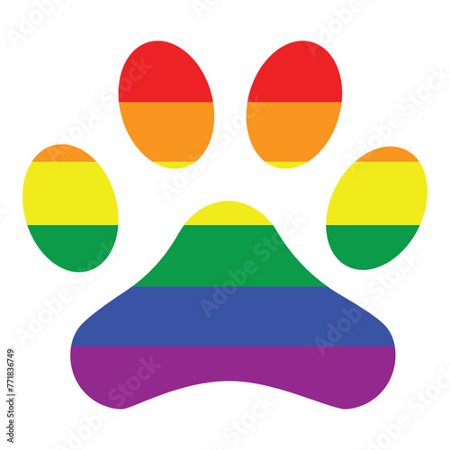 Rainbow colored cat paw icon. June Lgbt pride month design.