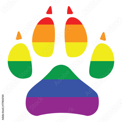 Rainbow colored dog paw icon. June Lgbt pride month design.