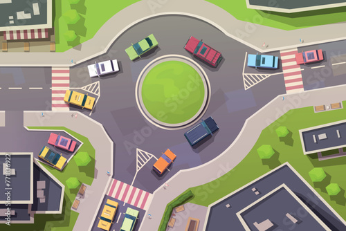 cartoon city road cross life top view