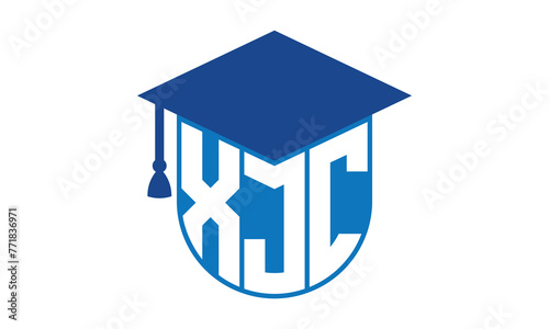 XJC initial letter academic logo design vector template. school college logo, university logo, graduation cap logo, institute logo, educational logo, library logo, teaching logo, book shop, varsity