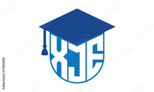 XJE initial letter academic logo design vector template. school college logo, university logo, graduation cap logo, institute logo, educational logo, library logo, teaching logo, book shop, varsity