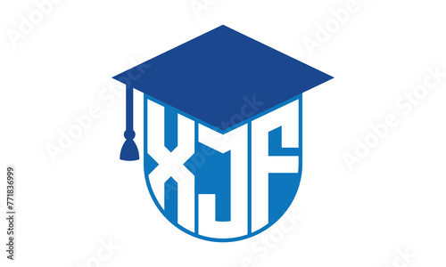 XJF initial letter academic logo design vector template. school college logo, university logo, graduation cap logo, institute logo, educational logo, library logo, teaching logo, book shop, varsity