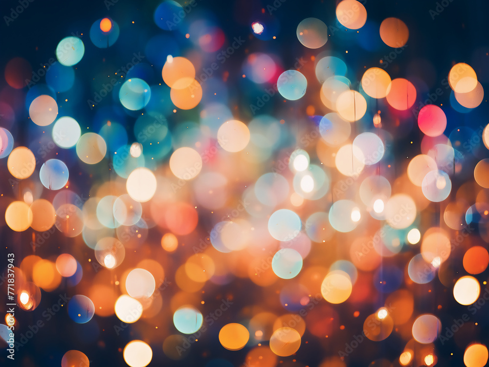 Festive bokeh lights create a colorful, abstract background.