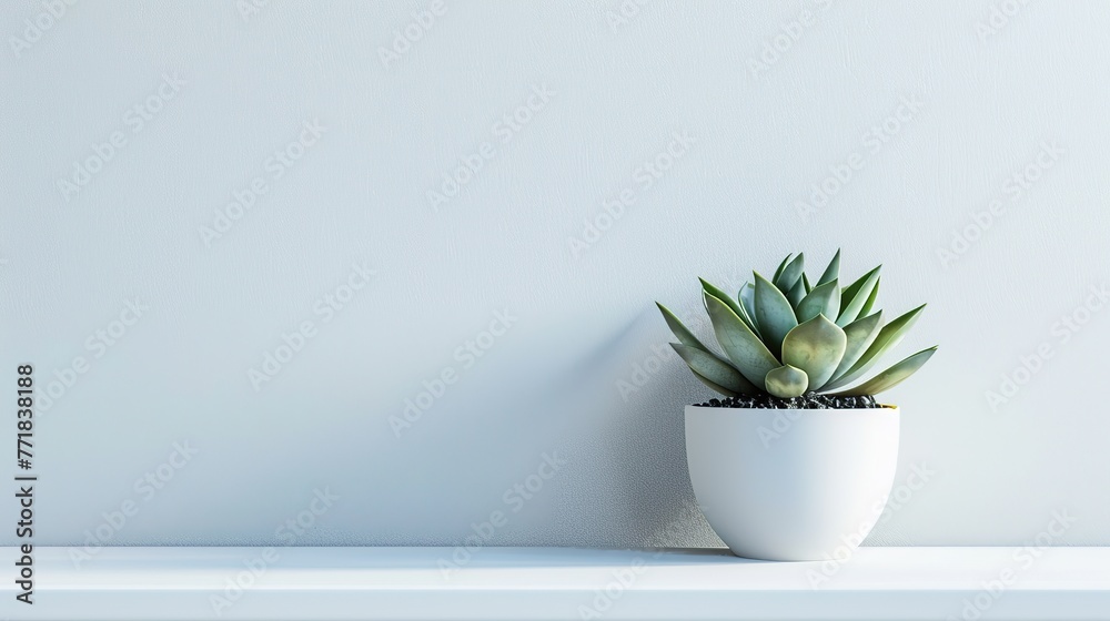 A lone succulent plant positioned on a clean, minimalist white shelf, stock photography generative ai images A lone succulent plant positioned on a clean, minimalist white shelf, stock photography generative ai images