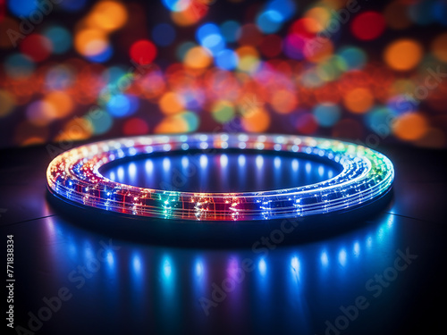 A colorful backdrop of circle lights sets the scene for Christmas.