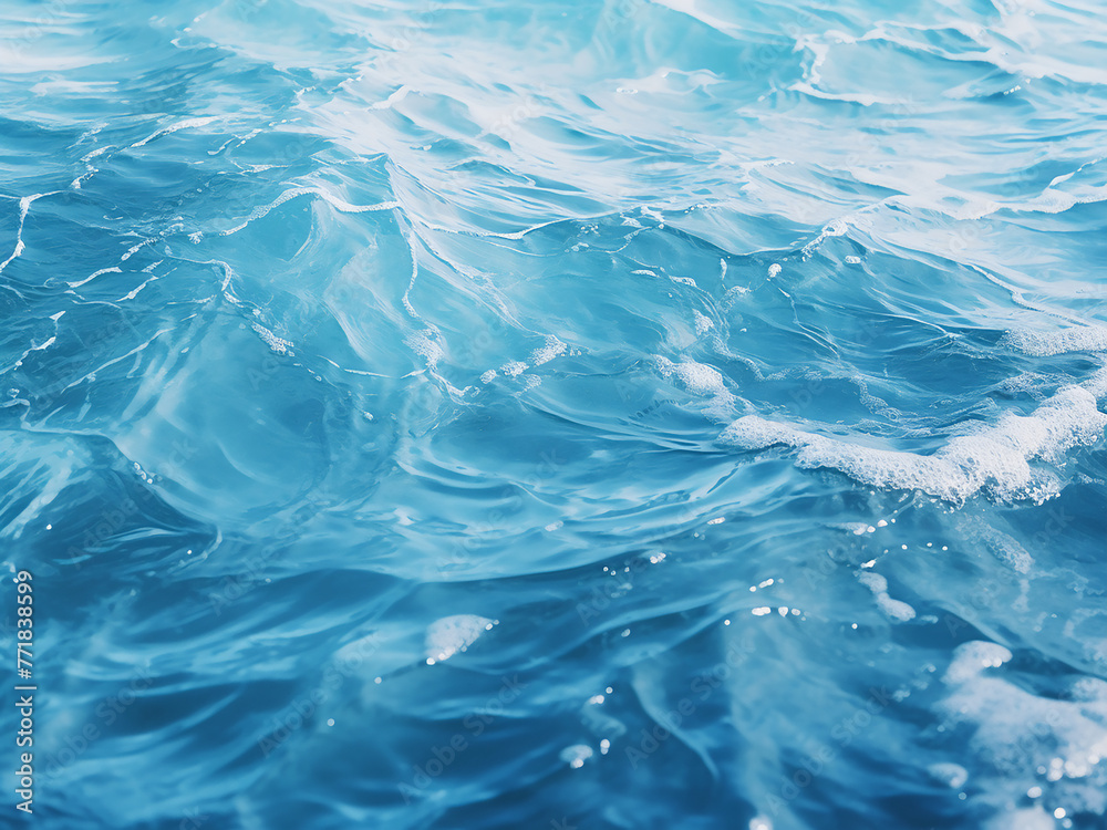 Close-up of serene blue waves gently washing onto a sandy beach, a tranquil water scene.