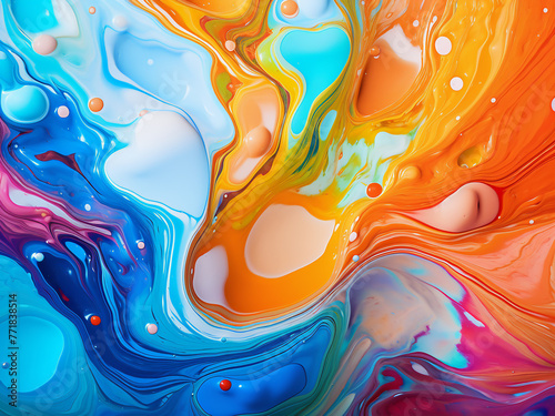 Dynamic patterns emerge from colorful fluid pouring in abstract art.