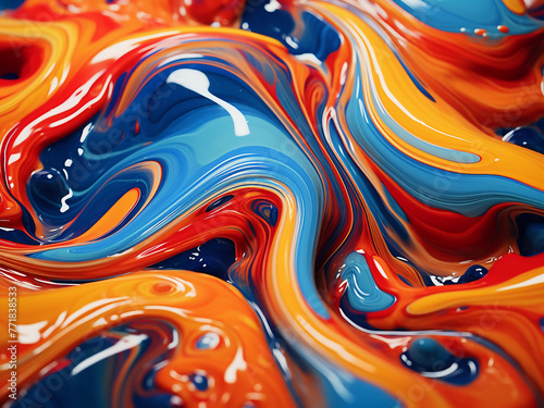Colorful fluid pouring creates textured background in abstract art.