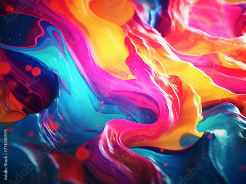 Abstract acrylic painting showcases colorful fluid pouring textures.