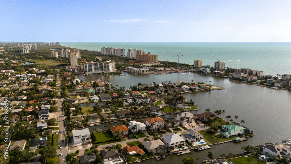 Aerial sky view of Vanderbilt Beach and the ocean on a sunny day Aerial sky view of Vanderbilt Beach and the ocean on a sunny day