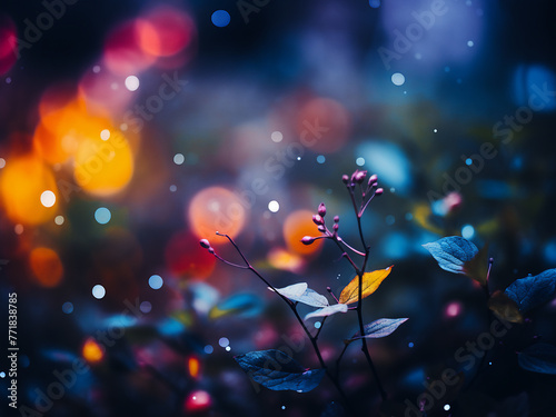 Colorful bokeh adds vibrancy to the dark background.