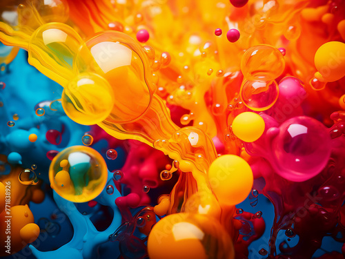 Abstract ink bubbles burst with vibrant colors, creating an artistic display.