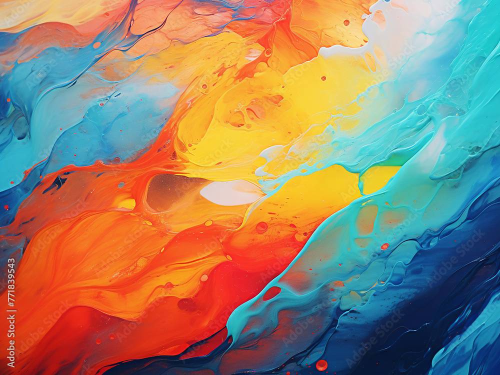 Abstract background presents a vibrant oil painting with colorful patterns.
