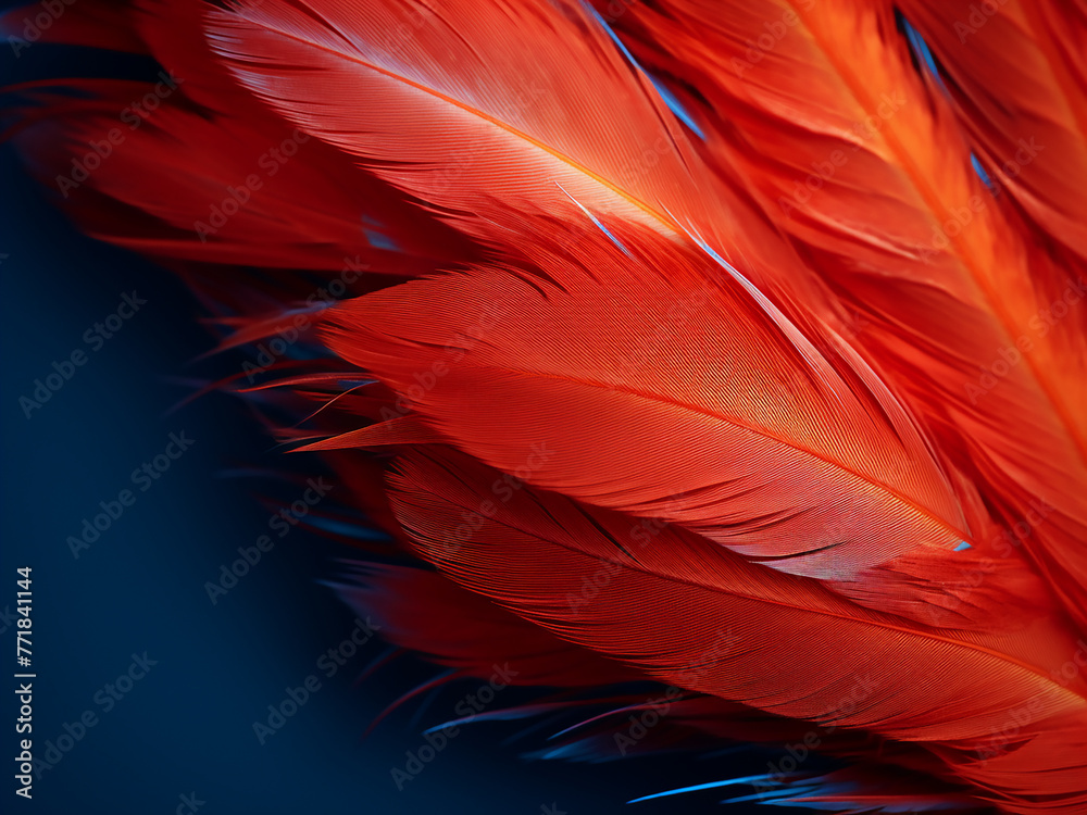 Obraz premium Bird feathers are observed in detail against a dark background.