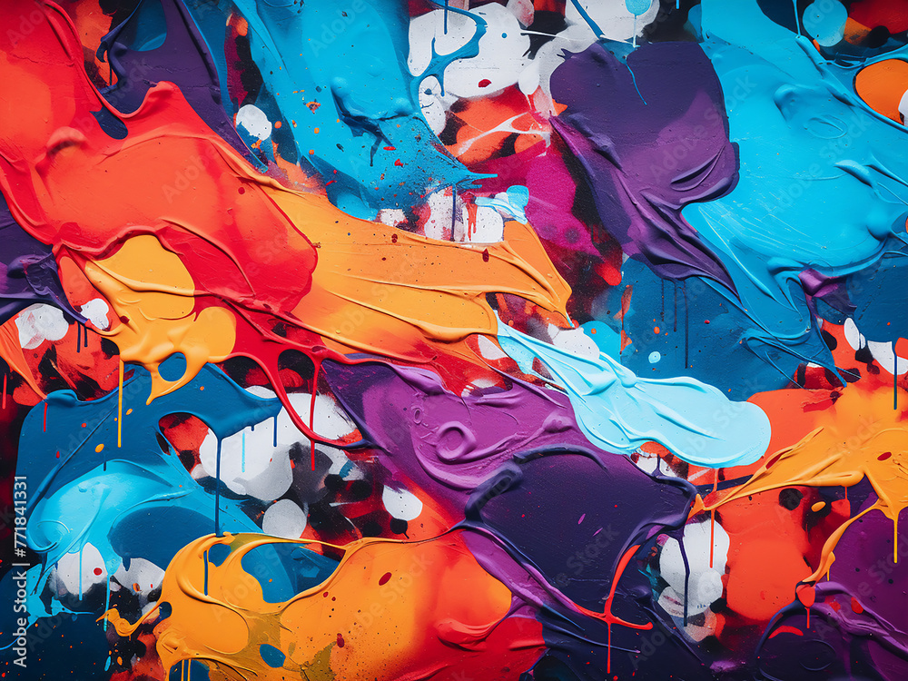 Colorful graffiti fragment serves as an abstract backdrop for design purposes.