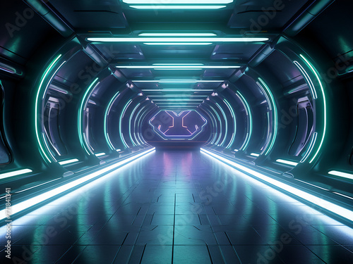 Illustration of a futuristic space tunnel corridor with sci-fi elements, ideal for wallpaper.