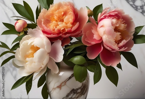 A Luxurious Display of Peonies on Marble