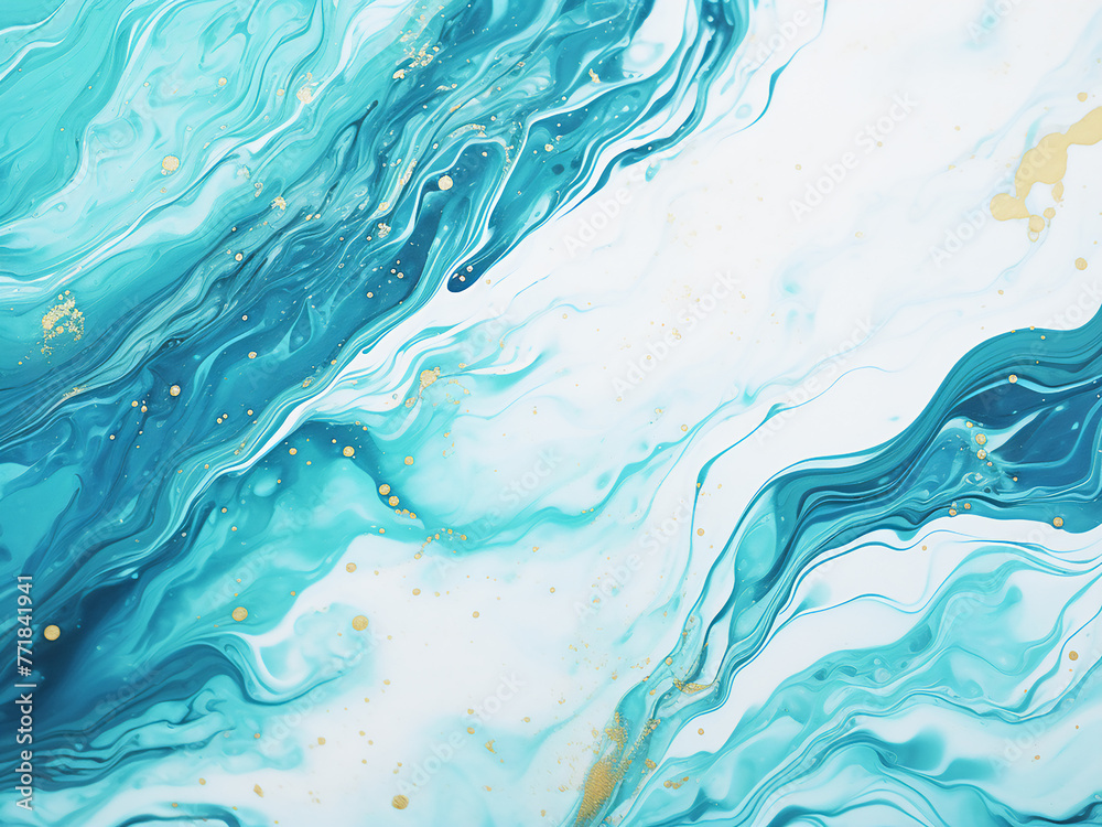 Fototapeta premium Hand-drawn marbling adds depth to aqua print templates.