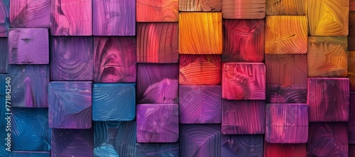 Colorful wall from a row of vibrant rectangles cube in pastel shades of purple, magenta, and violet create a colorful display of colorfulness