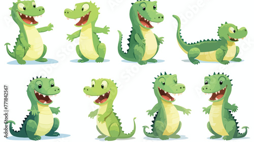 Cute friendly green crocodiles set. Lovely baby all