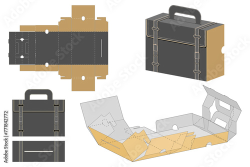 Custom Carry On Protective Box Design Self-Closing.
Briefcase with Handle, Package, Suitcase for Children’s Toys, Promotional Products and Footwear. Folding Ready Tray  Retail Favor Die Cut Template. 