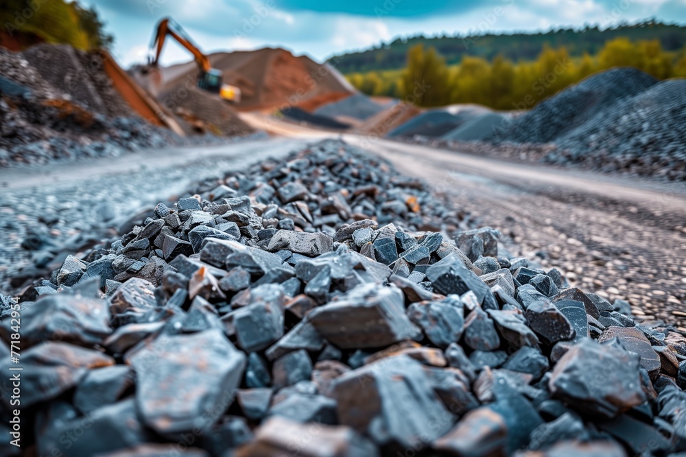 close up of a gravel road outside a construction site