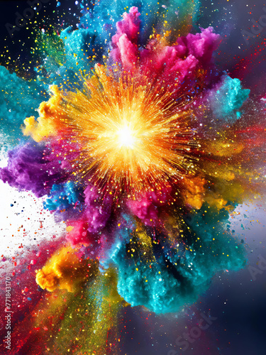 Vivid dynamic abstract powder burst supernova explosion emulating the big bang
