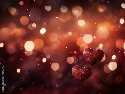 Bokeh lights and stars adorn an elegant Valentine's background.