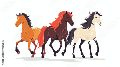 Cute horses on white background. Wild west hand dra